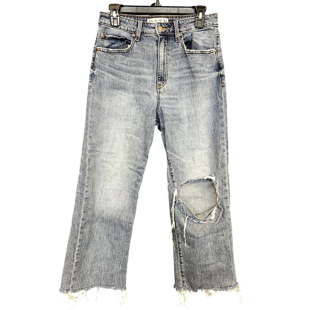 Daze Denim Light Wash Distressed Ankle Straight Raw Hem Jeans Size 28